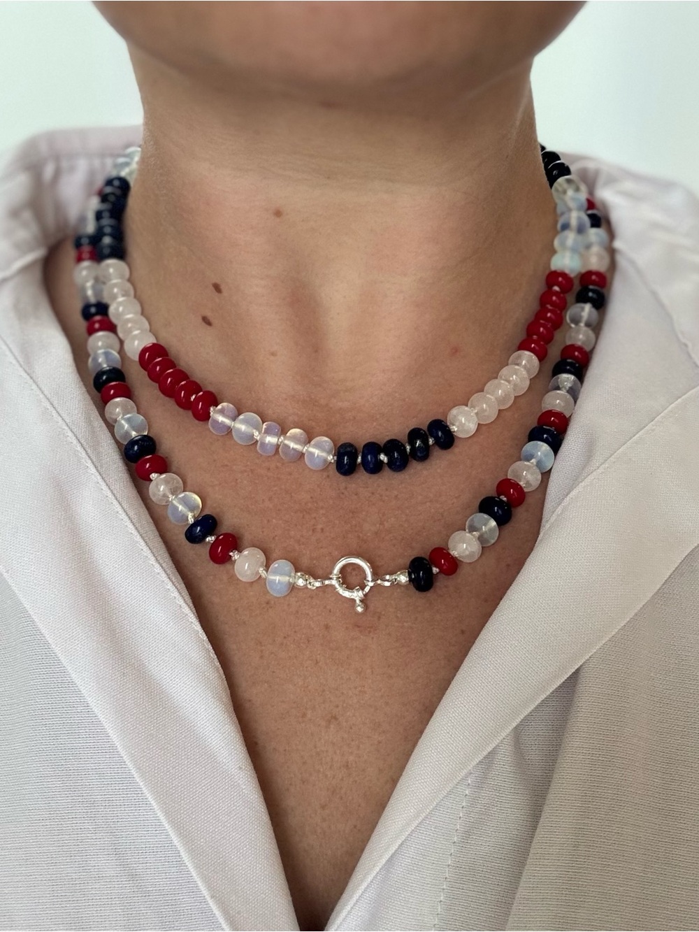 Beaded Multicolor Necklaces - Red, White and Blue Women Jewelry